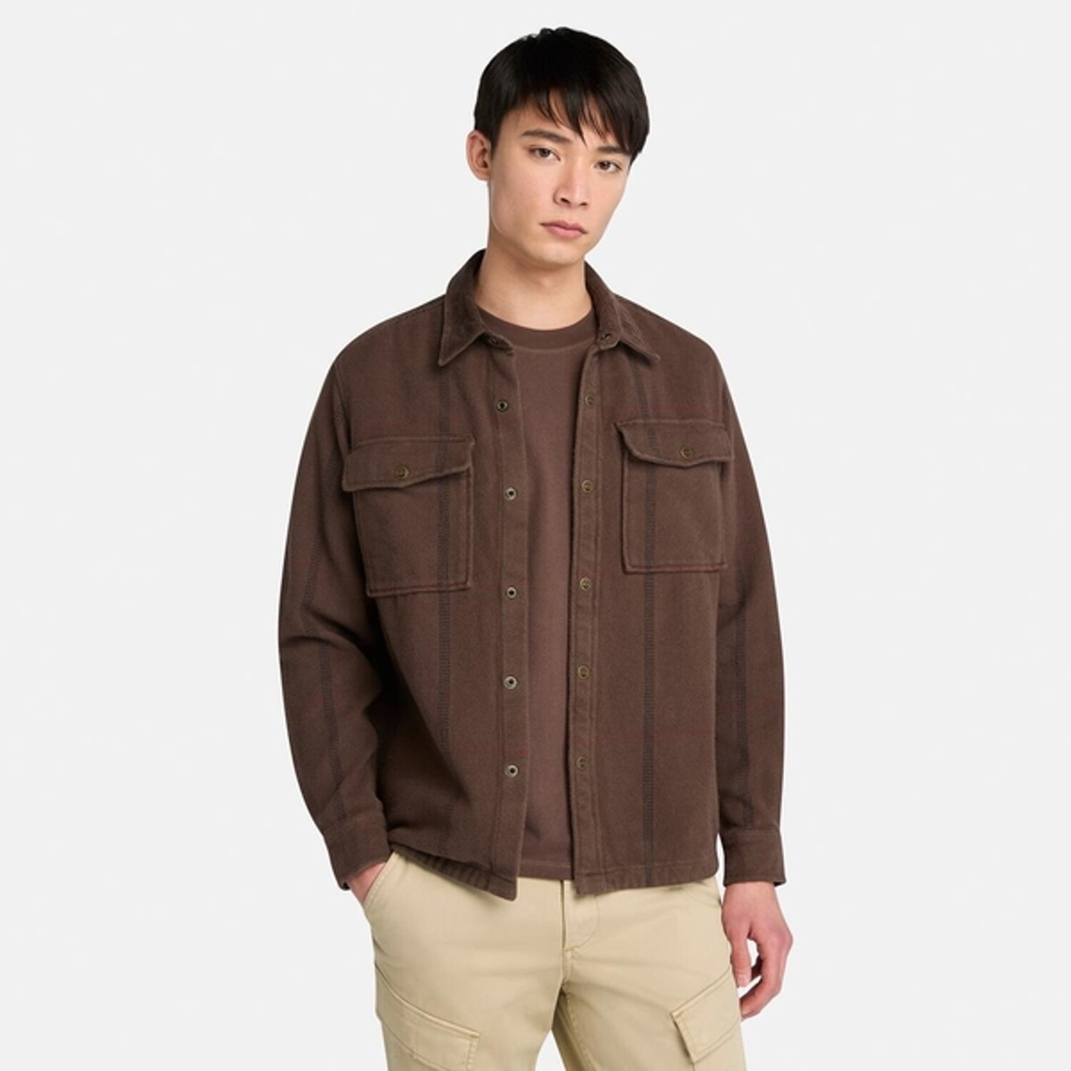 Wool Soutiencollar Jacket 38ダークブラウン Erkek Kahverengi Kadife Utility Overshirt - Chocolate Brown