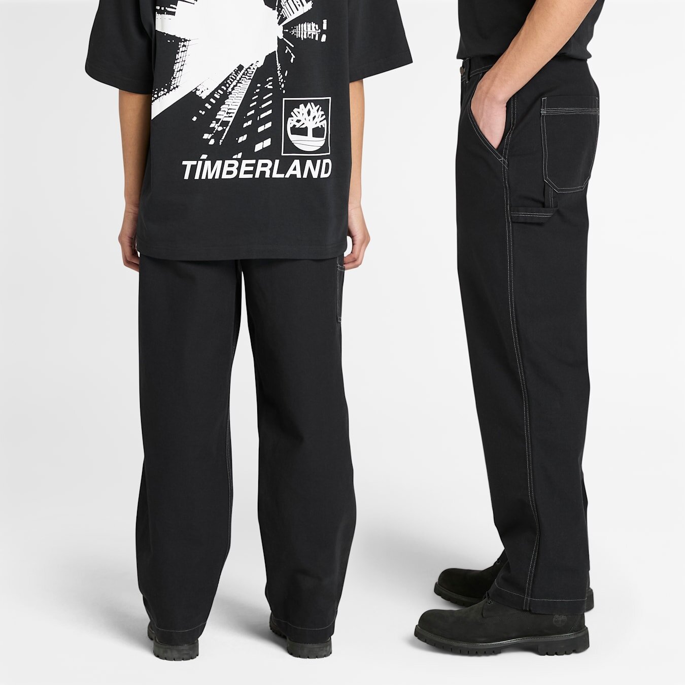 Unisex Siyah Yıkanmış Duck Kanvas Carpenter Pantolon - Siyah