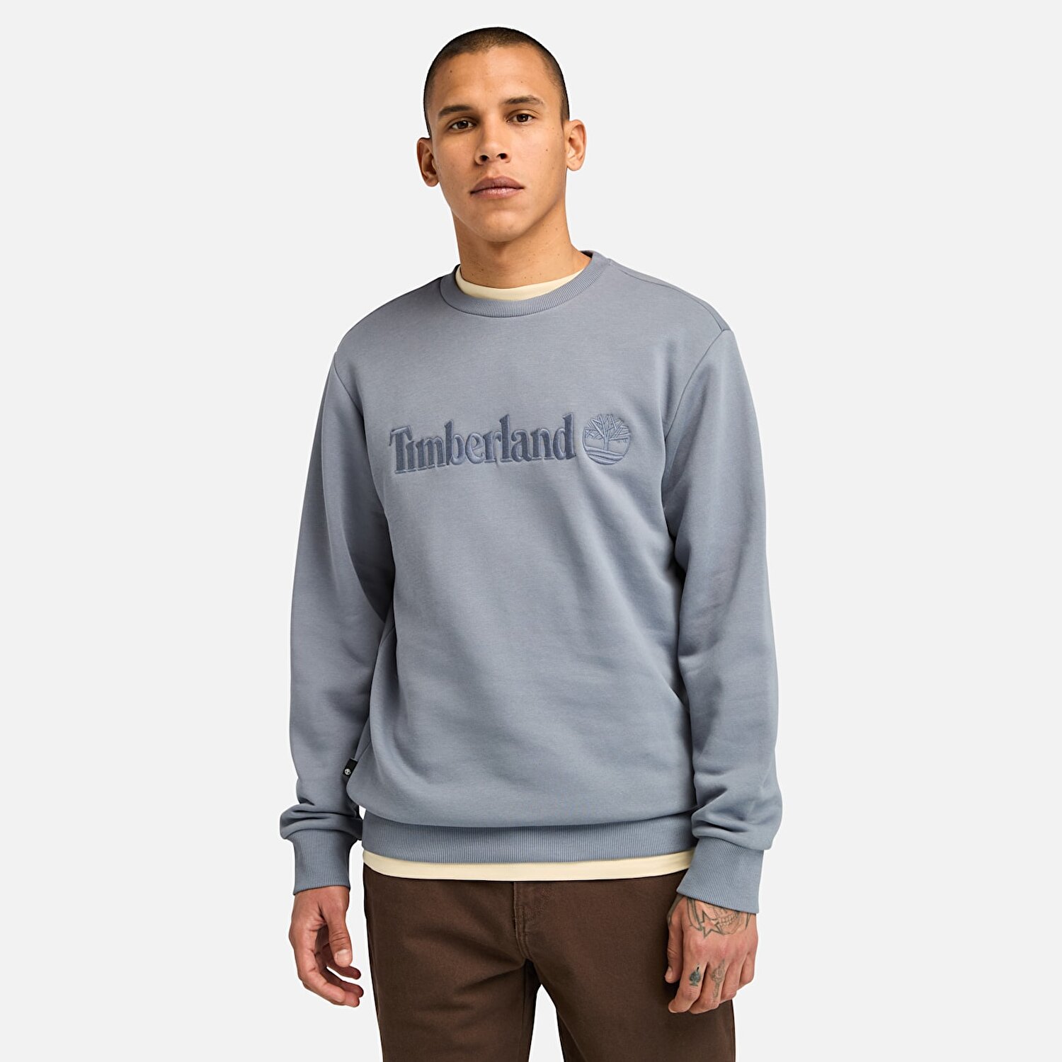 Erkek Hampthon Bisiklet Yaka Gri Sweatshirt Folkstone Gray Timberland