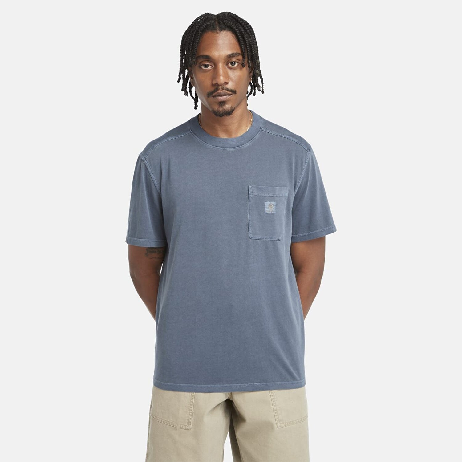 Erkek Koyu Mavi Merrymack River Garment Dye Tişört - Lacivert