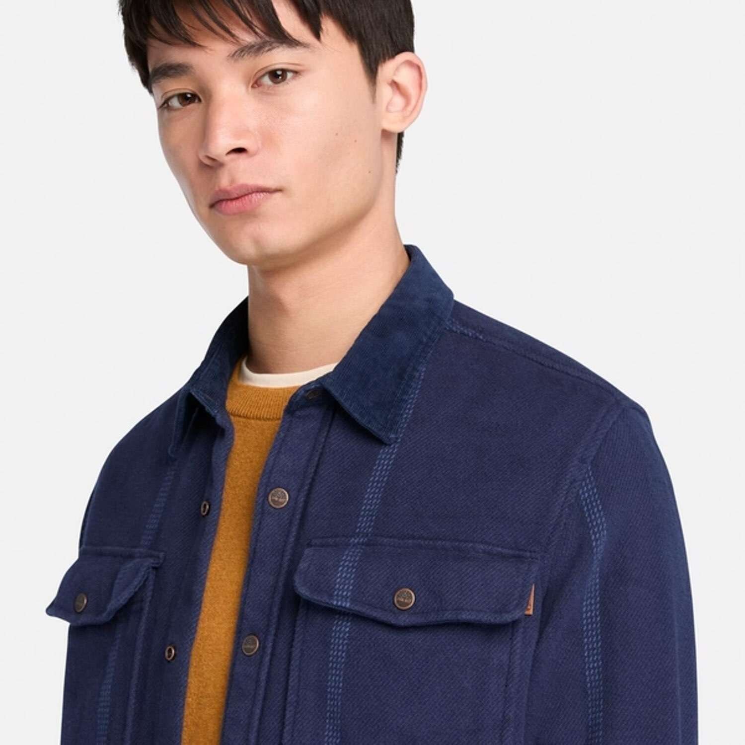 Erkek Koyu Mavi Fitilli Kadife Utility Overshirt - Lacivert