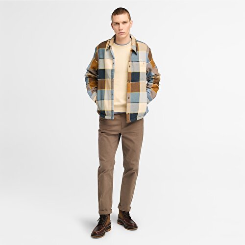 Erkek Polar Astarlı Sarı ve Mavi Ekose Overshirt