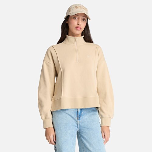 Kadın Bej Lush Çeyrek Fermuarlı Sweatshirt