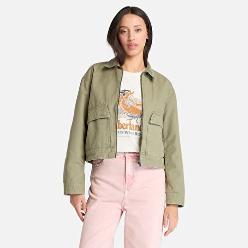 Kadın Yeşil Stafford Bomber Yıkanmış Canvas Ceket