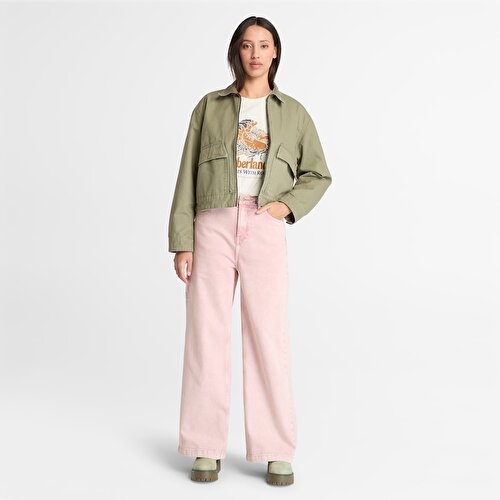 Kadın Yeşil Stafford Bomber Yıkanmış Canvas Ceket