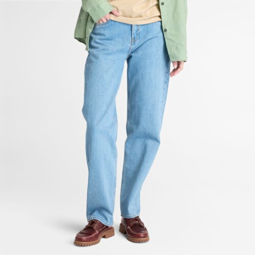 Kadın Mavi Boru Paça Denim Pantolon