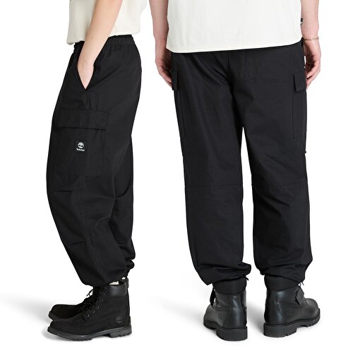 Erkek Siyah Woven Badge Ripstop Kargo Pantolon