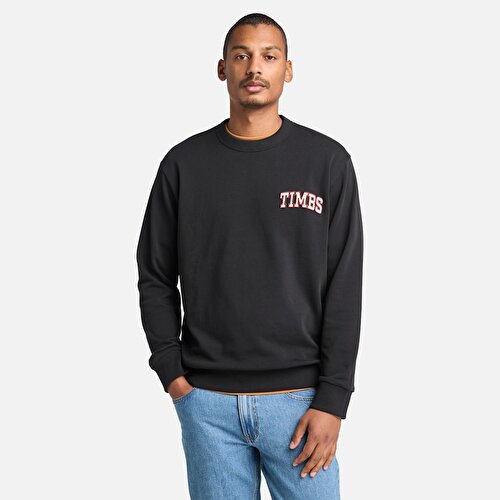 Erkek Siyah TIMBS Baskılı Bisiklet Yaka Sweatshirt