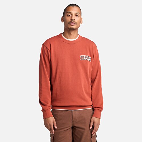 Erkek Kırmızı TIMBS Baskılı Bisiklet Yaka Sweatshirt