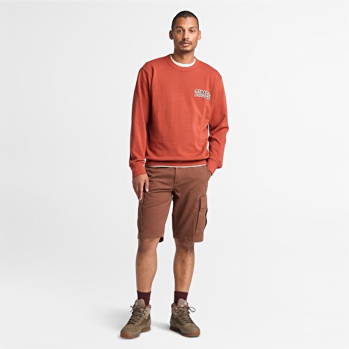 Erkek Kırmızı TIMBS Baskılı Bisiklet Yaka Sweatshirt