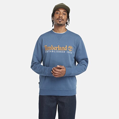 Erkek Koyu Mavi Established 1973 Logo İşlemeli Bisiklet Yaka Sweatshirt