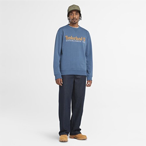 Erkek Koyu Mavi Established 1973 Logo İşlemeli Bisiklet Yaka Sweatshirt