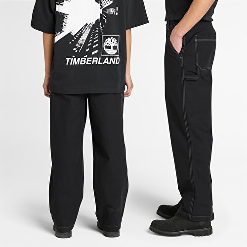 Unisex Siyah Yıkanmış Duck Kanvas Carpenter Pantolon