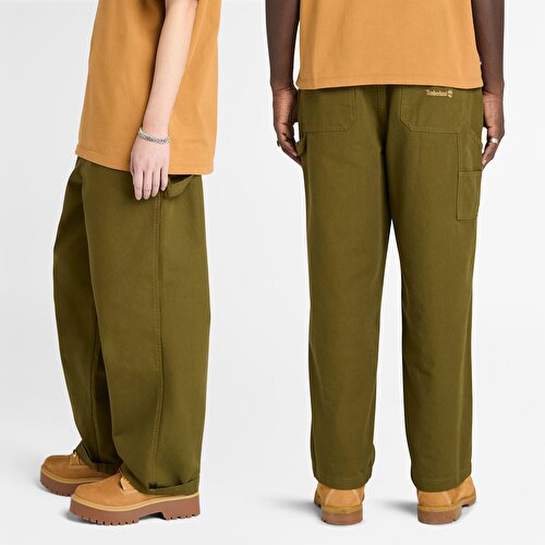 Unisex Koyu Yeşil Yıkanmış Duck Kanvas Carpenter Pantolon