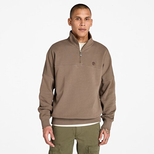 Erkek Kahverengi Çeyrek Fermuarlı Sweatshirt