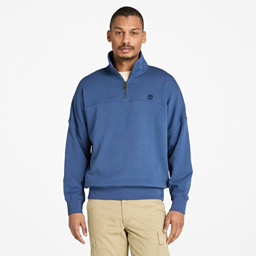 Erkek Koyu Mavi Çeyrek Fermuarlı Sweatshirt