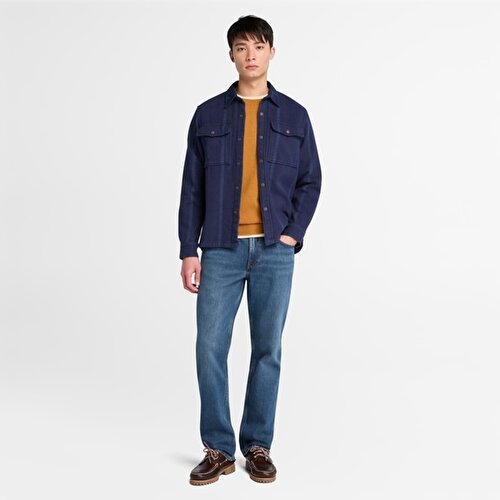 Erkek Koyu Mavi Fitilli Kadife Utility Overshirt