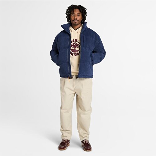 Erkek Koyu Mavi GOOSE EYE Su Geçirmez Kuş Tüyü Kadife Mont