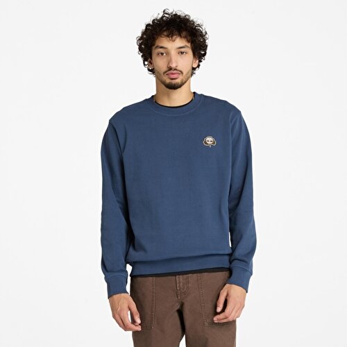 Erkek Koyu Mavi Bisiklet Yaka Patch Ağaç Logolu Tişört