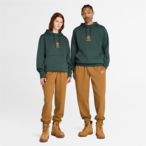 Unisex Koyu Yeşil Baskı Logolu Kapüşonlu