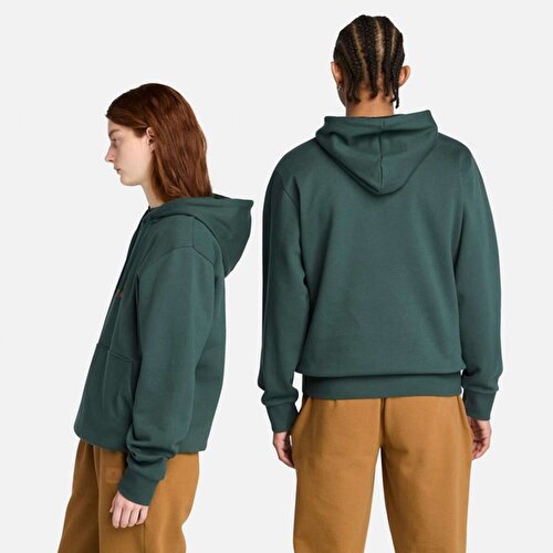 Unisex Koyu Yeşil Baskı Logolu Kapüşonlu