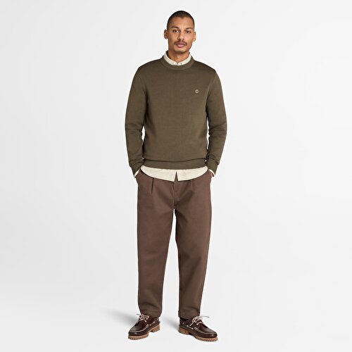 Erkek Koyu Yeşil Williams River İpliği Boyalı Pamuk Kazak