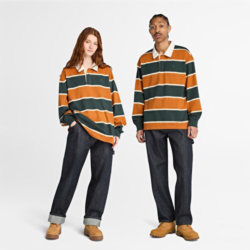 Unisex Kahverengi/Koyu Yeşil Rugby Polo Yaka Tişört