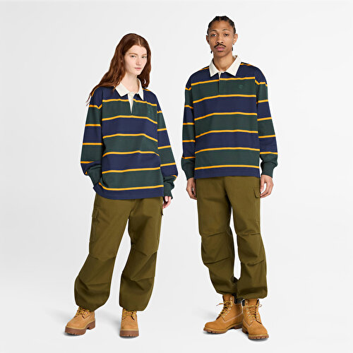 Unisex Koyu Mavi/Koyu Yeşil Rugby Polo Yaka Tişört