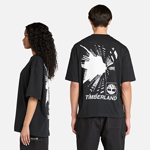 Unisex Siyah Building Blocks Kısa Kollu Grafik Baskılı Tişört