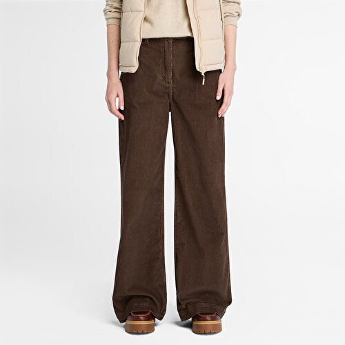 Kadın Kahverengi Fitilli Kadife Geniş Paçalı Pantolon