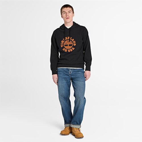 Erkek Siyah Yılbaşı Grafik Baskılı Kapüşonlu