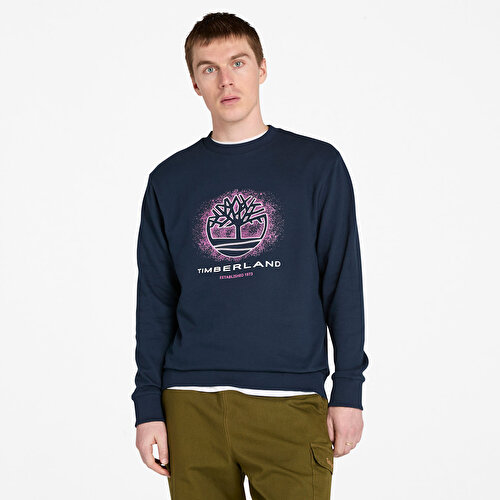 Erkek Koyu Mavi Sezonluk Grafik Baskılı Bisiklet Yaka Sweatshirt