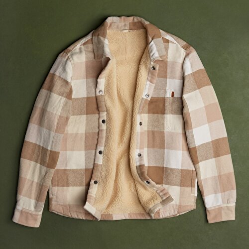 Erkek Bej Uzun Tüylü Astarlı Overshirt