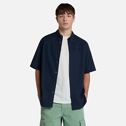 Erkek Lacivert Uzun Kollu Stretch Poplin Gömlek