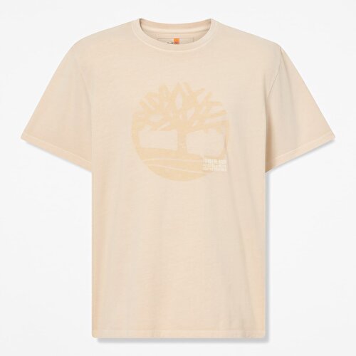 Erkek Konfeksiyon Boyalı Grafik Logo Baskılı Bej Tişört