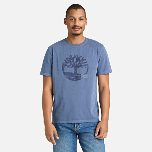 Erkek Grafik Logo Baskılı Koyu Mavi Tişört