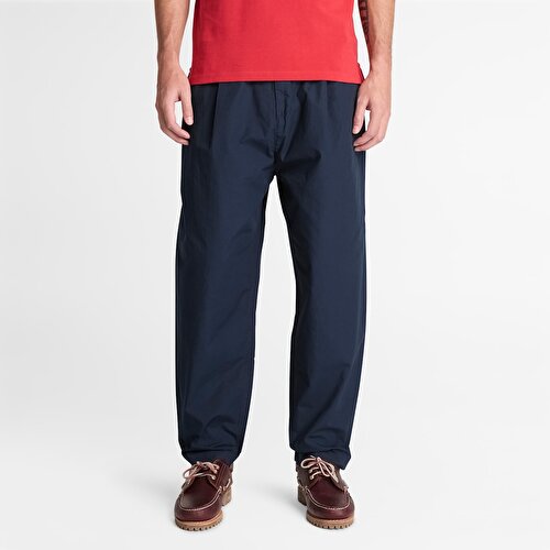 Erkek Claremont Poplin Pileli Koyu Mavi Chino Pantolon