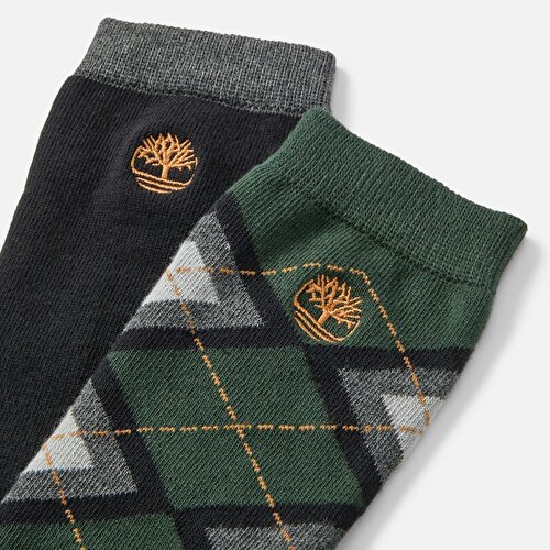 Argyle & Solid 2'li Soket Çorap Paketi Koyu Yeşil