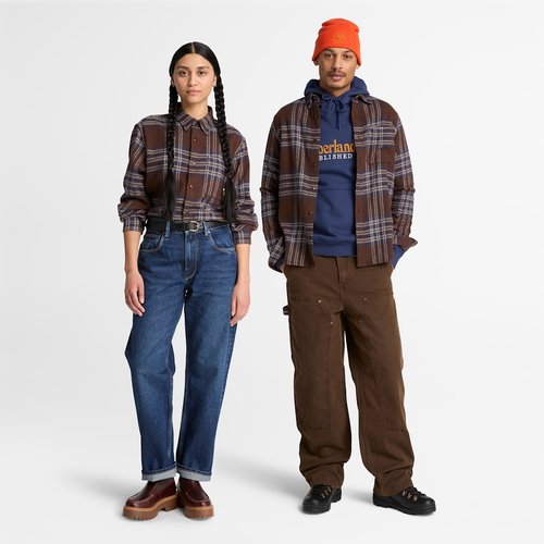 Erkek Koyu Kahverengi Indigo Kareli Normal Kesim Gömlek