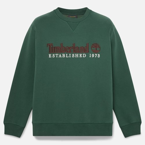 Erkek Koyu Yeşil Established 1973 Logo İşlemeli Bisiklet Yaka Sweatshirt