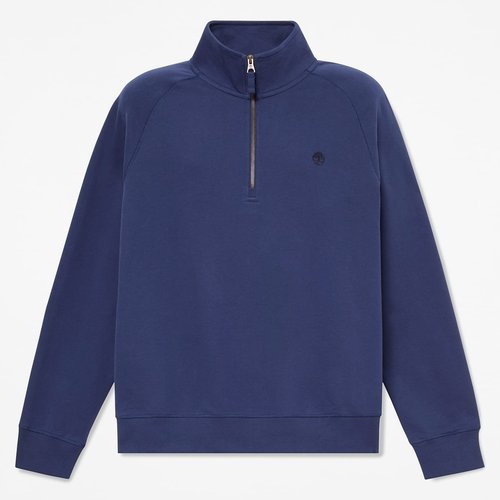 Erkek Koyu Mavi Exeter River Logo İşlemeli Çeyrek Fermuarlı Sweatshirt