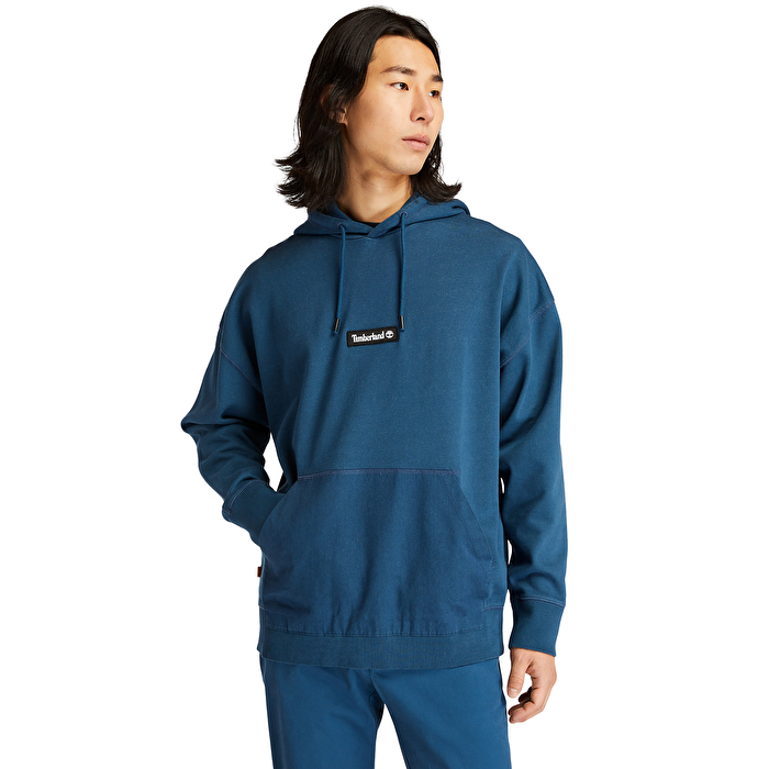 Garment-Dyed Logo Mavi Erkek Kapüşonlu