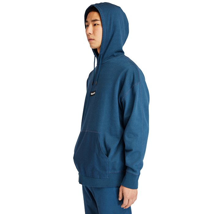 Garment-Dyed Logo Mavi Erkek Kapüşonlu