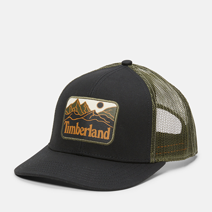 Erkek Mountain Line Armalı Siyah Trucker Şapka