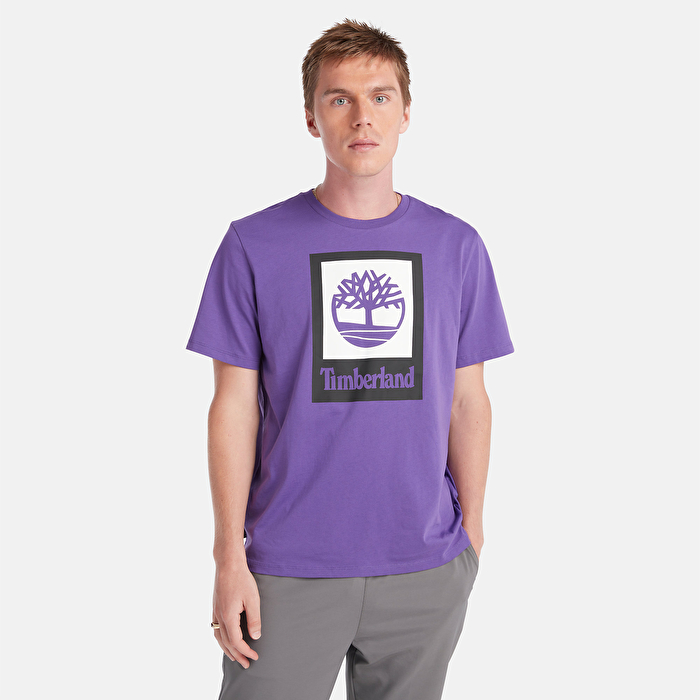 Unisex Dikey Yığma Logolu Mor Tişört