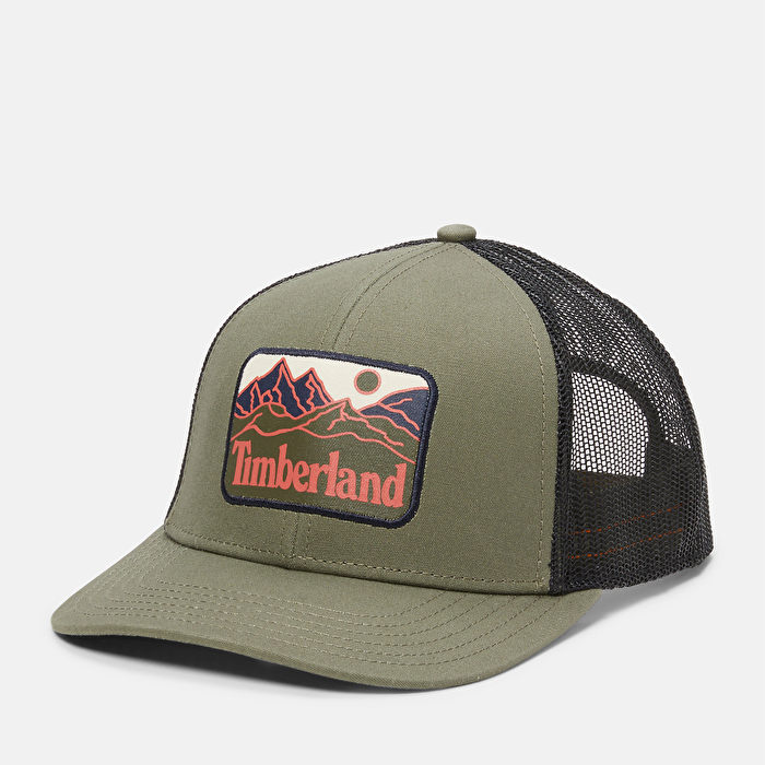 Erkek Mountain Line Armalı Koyu Yeşil Trucker Şapka