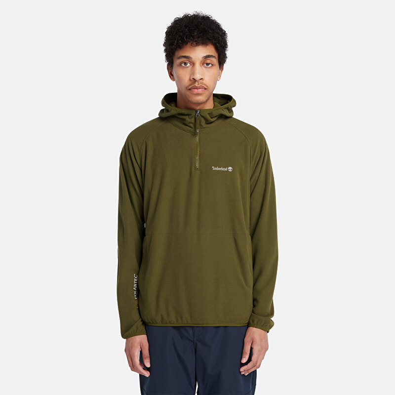 Erkek Polartec® 1/4 Fermuarlı Haki Kapüşonlu Üst