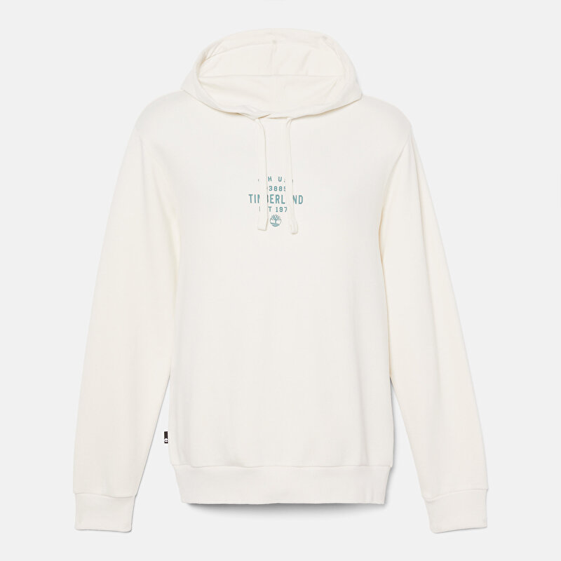 Erkek Önü Grafik Baskılı Beyaz Kapüşonlu Üst