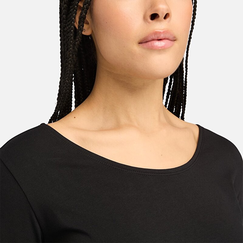 Kadın LS Geniş Yaka Siyah Tişört