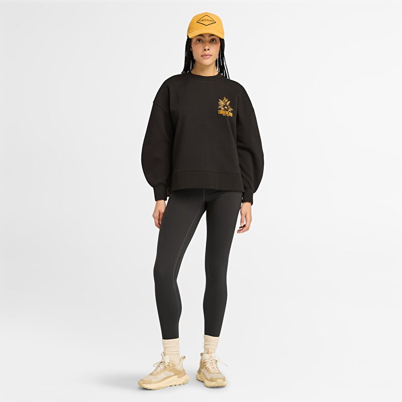 Kadın Brushed Chest Grafik Baskılı Bisiklet Yaka Siyah Sweatshirt